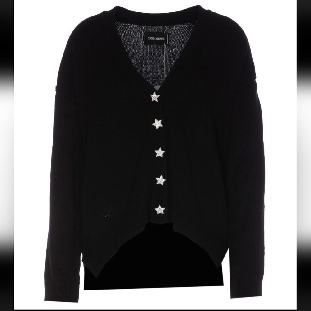 Zadig & Voltaire Mirka Bijoux Stars 100% Cashmere Cardigan in Black, XS, NWT!
